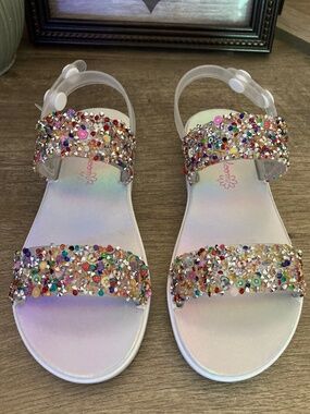 Girls Embezzled Sandals, Adjustable Strap - Size: 13
